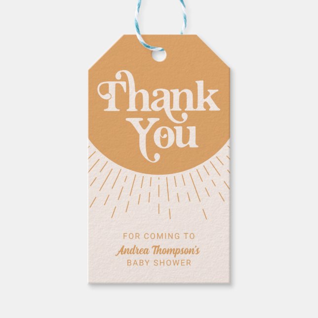 Étiquettes-cadeau Ray moderne de Sunshine Boho Baby shower Merci (Devant)