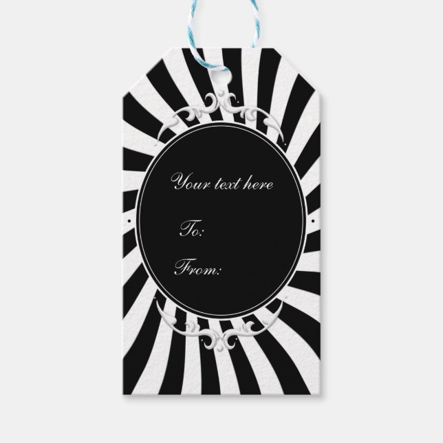 Étiquettes-cadeau Rayures Fantaisistes Noir & Blanc Cirque Carnaval (Devant)