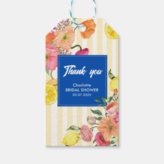 Étiquettes-cadeau Rayures jaunes citron italien faveur de Shower de  (Devant)