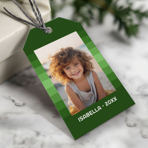 Étiquettes-cadeau Rayures Rétro - Vert de Noël - Photo Simple