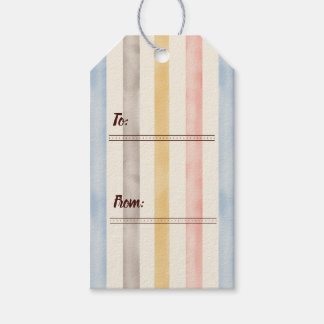 Étiquettes-cadeau Rayures rose, jaune et bleue assorties et discrète