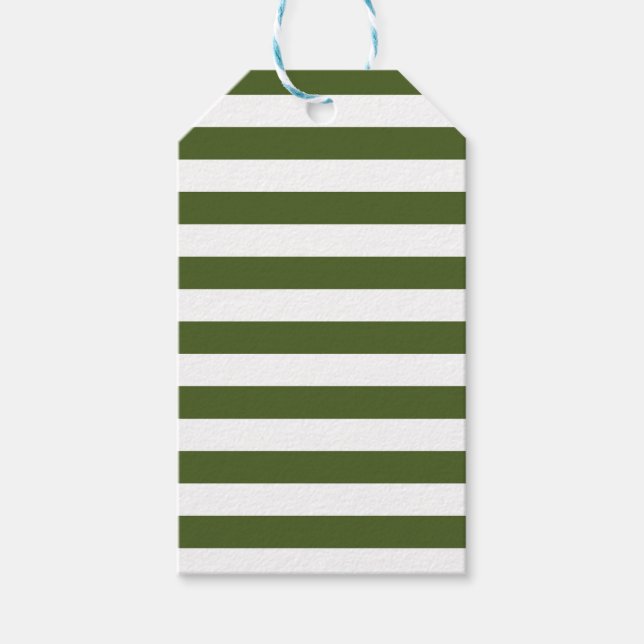 Étiquettes-cadeau Rayures vert mousse foncé et blanc (Devant)