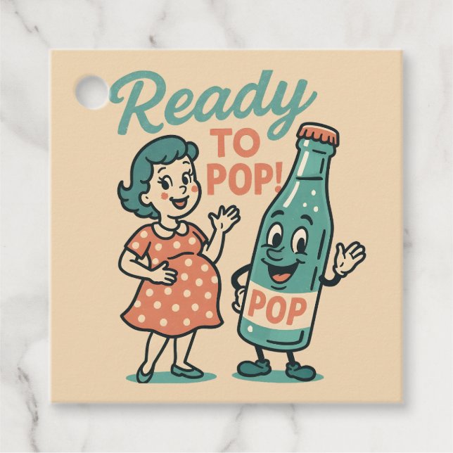 Étiquettes Cadeau Ready to Pop Retro 1950s Maternity Baby Shower  (Devant)