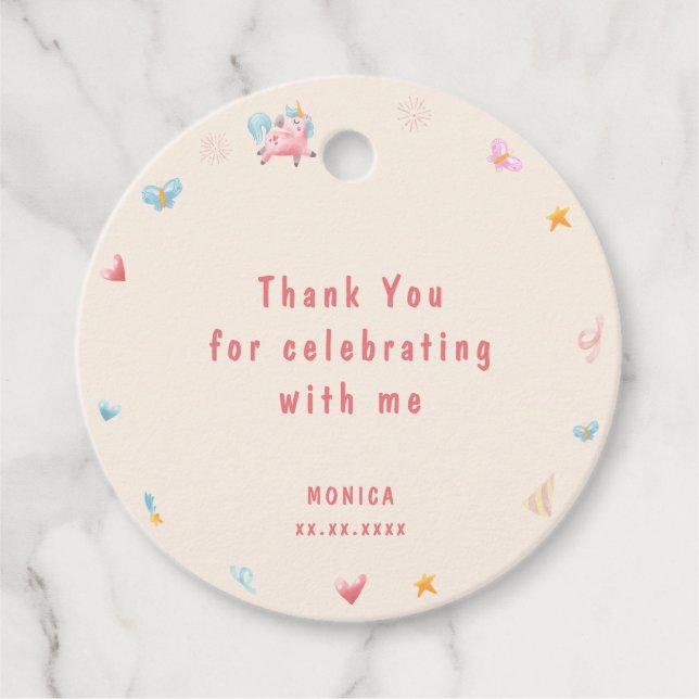 Étiquettes Cadeau Rebondissons sauter licornes anniversaire merci (Devant)