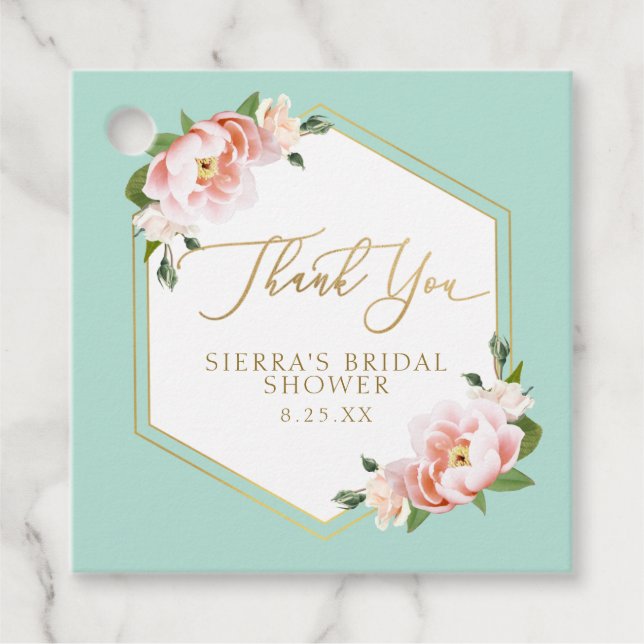 Étiquettes Cadeau Réception de mariage géométrique vert menthe rose  (Devant)