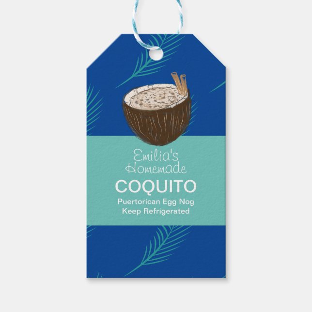 Étiquettes-cadeau Recette Coquito Boire Palme Feuilles de noix de co (Devant)