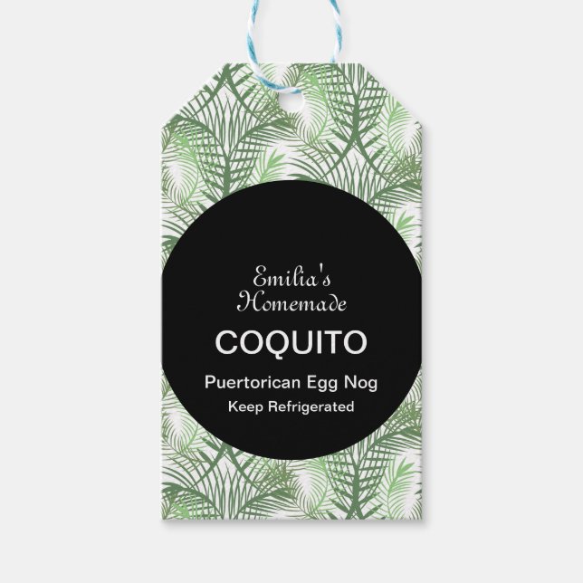 Étiquettes-cadeau Recette de coquito Boire Oeuf de coco Nog Palm (Devant)