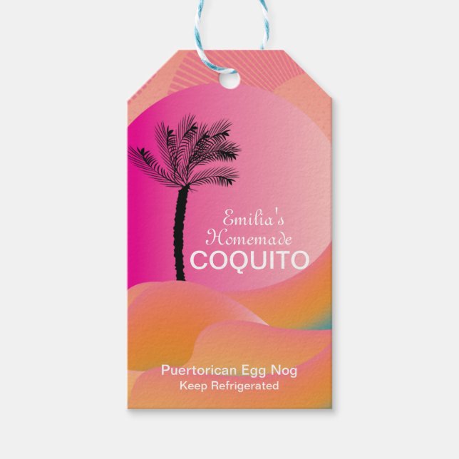 Étiquettes-cadeau Recette de Coquito Boisson Noix de Coco Egg Nog Ro (Devant)