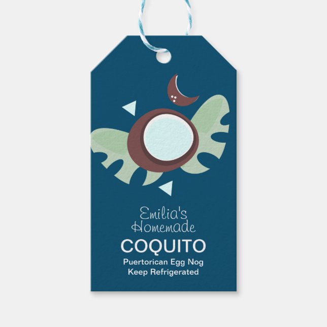 Étiquettes-cadeau Recette de Coquito Moderne Boisson Coco Noël  (Devant)