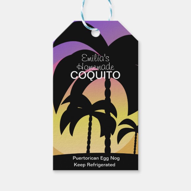 Étiquettes-cadeau Recette de Coquito Tropical Boisson Lait de Coco a (Devant)