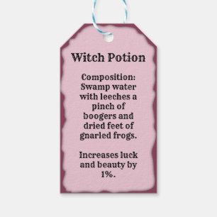 Étiquettes-cadeau Recette pour une potion d'Halloween aux sorcières.