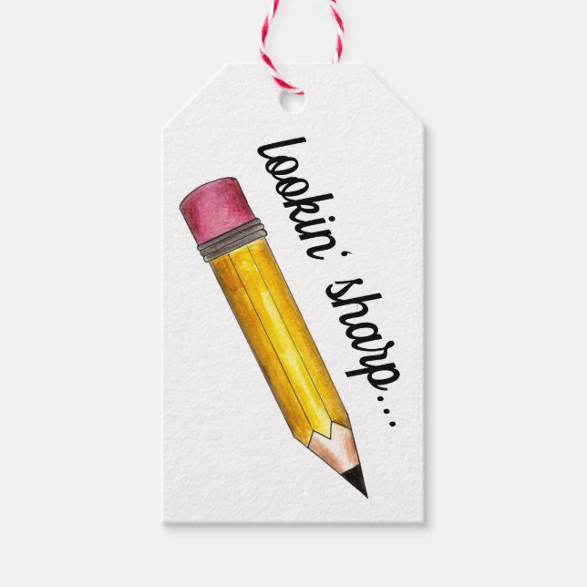 Étiquettes-cadeau Recherche dans l'écriture de l'école de crayon jau (Devant)