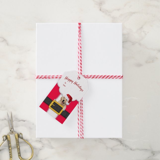 Étiquettes-cadeau récupérateur d'or avec chapeau de Santa (Avec de la ficelle)