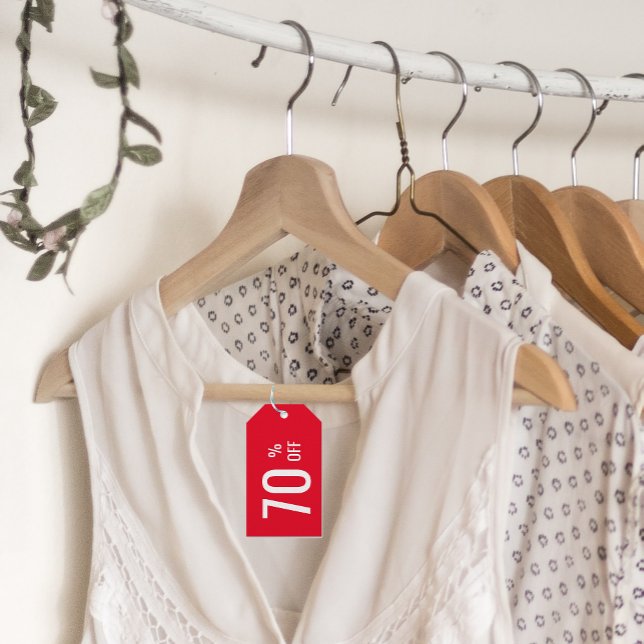Étiquettes-cadeau Red 70% Remise VENTE Prix du produit Balise (Red 70 Percent Discount SALE Product Price Tag)