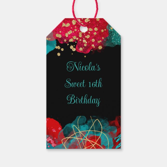 Étiquettes-cadeau Red Alcohol Enk Sweet 16 Anniversaire (Devant)