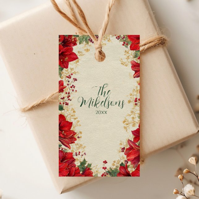 Étiquettes-cadeau Red Amaryllis Russe Noël (Créateur téléchargé)