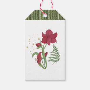 Étiquettes-cadeau Red Amaryllis Shades of Fir Greens Winter Gift Tag