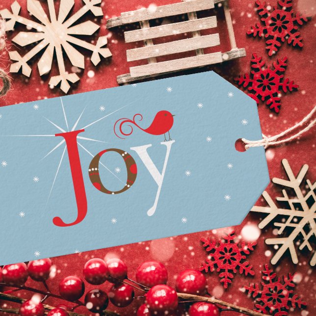 Étiquettes-cadeau Red Bird Joy Typography Holiday (Créateur téléchargé)