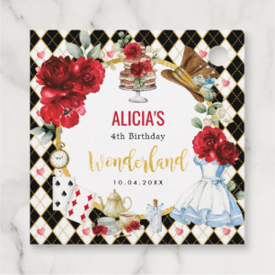 Étiquettes Cadeau Red Black Gold Alice au pays des merveilles Mad Te