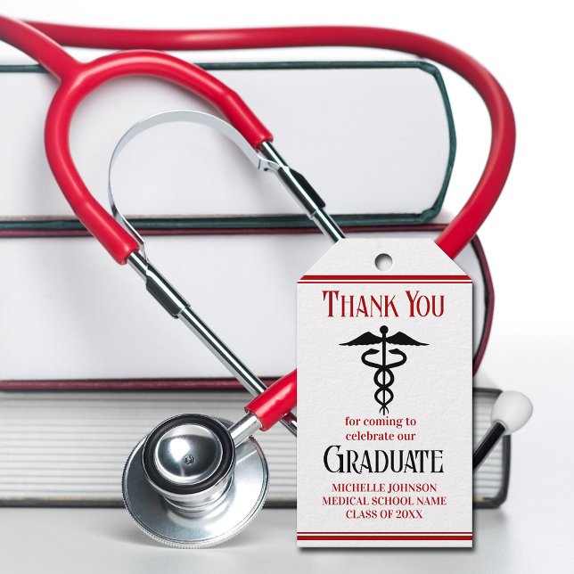 Étiquettes-cadeau Red Black Médicale School Custom Graduation Party (Créateur téléchargé)
