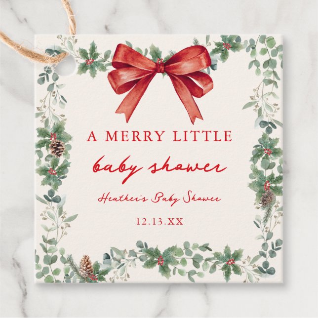 Étiquettes Cadeau Red Bow Merry Little Christmas Baby Shower (Devant)