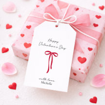 Red Bow sur le blanc bg Valentine's Day Gift tags