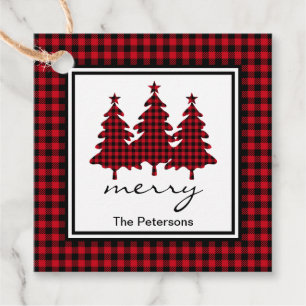 Étiquettes Cadeau Red Buffalo Check Pine Trees Personnalisé