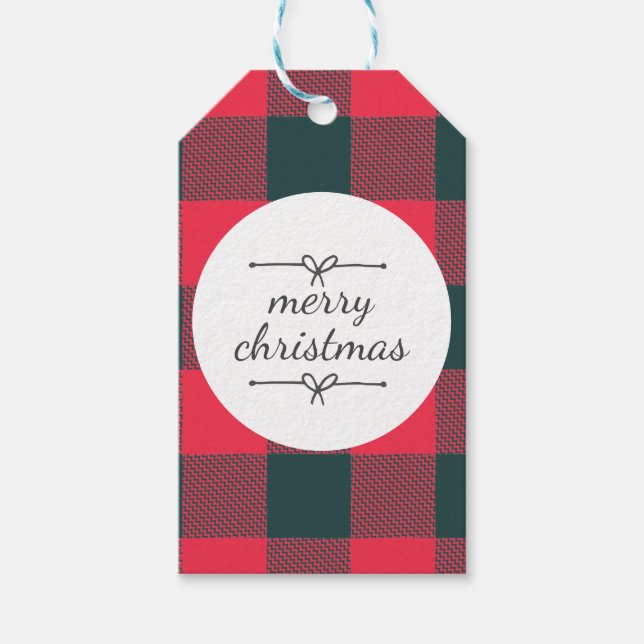 Étiquettes-cadeau Red Buffalo Plaid Christmas Holidays Nom Modèle (Devant)