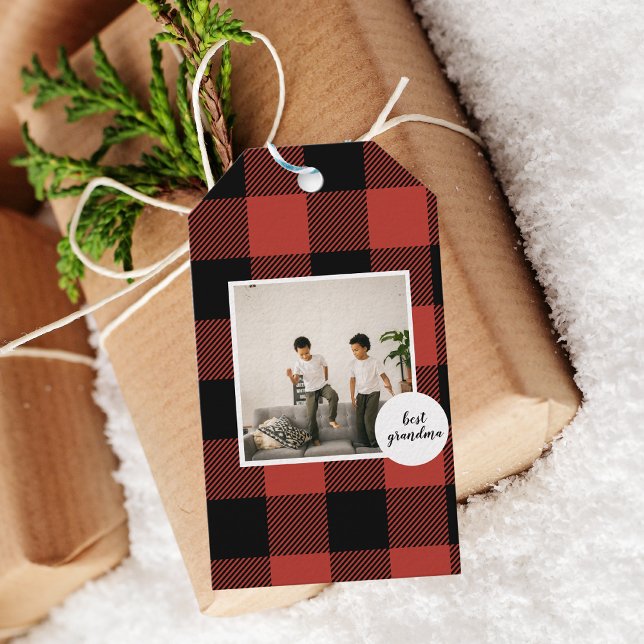 Étiquettes-cadeau Red Buffalo Plaid Meilleur Cadeau Grand-Mère Avec  (Créateur téléchargé)
