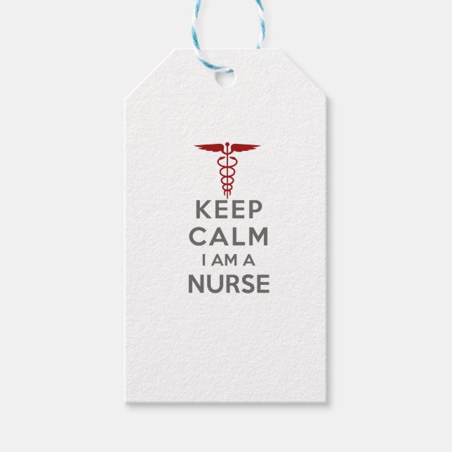 Étiquettes-cadeau Red Caduceus Keep Calm Je suis une infirmière (Devant)