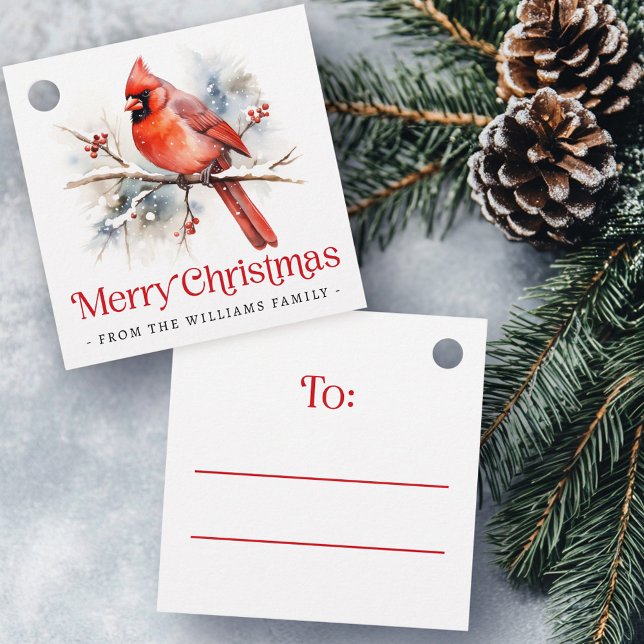 Étiquettes Cadeau Red cardinal winter branch Merry Christmas to from (Red cardinal winter branch Merry Christmas to from Favor Tags)