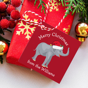 Étiquettes Cadeau Red Christmas Elephant mignon fête personnalisée