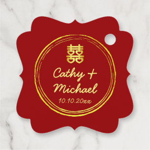 Étiquettes Cadeau Red Couple photo logo timbre pour mariage chinois