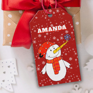 Étiquettes-cadeau Red Cute Snowman Personnalisé Enfants Noël