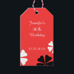 Étiquettes-cadeau Red Floral Thank You<br><div class="desc">This Floral Minimalist est 90e Birthday Party Gift Tag is decorated with black and white flowers on a bright red background. Easy to customize,  just CHANGE or delete EXAMPLE TEXT Be sure to change text on Front and Back. Tous les Rights Reserved © 2015 Alan & Marcia Socolik</div>