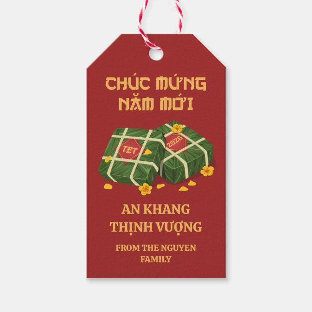 Étiquettes-cadeau Red & Gold Banh Chung Ochna Vietnamese Tet 2026 (Devant)