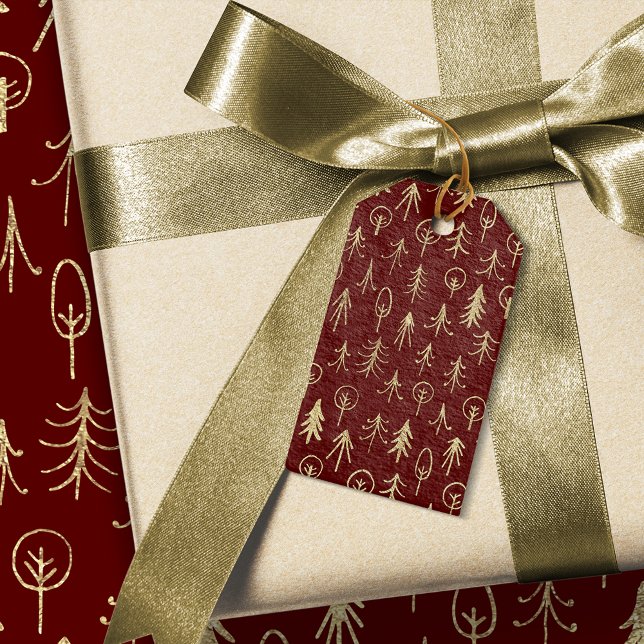 Étiquettes-cadeau Red Gold Foil Winter Scene Arbres neige Cadeaux Ta (Red Gold Foil Winter Scene Trees Snow Gift Tags)