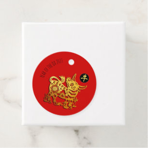 Étiquettes Cadeau Red Golden Ox Papercut Chinese New Year 2021 RTag