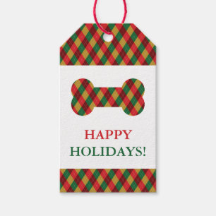 Étiquettes-cadeau Red Green Jaune Festive Jacquard Motif chien os