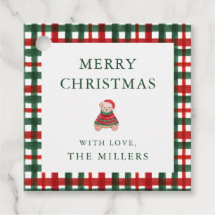 Étiquettes Cadeau Red Green Plaid Preppy Bear Christmas Cadeaux Tags