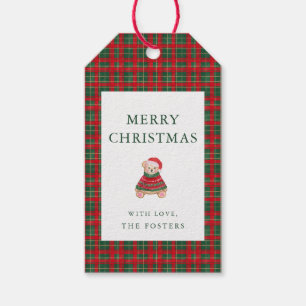 Étiquettes-cadeau Red Green Tartan Plaid Teddy Christmas Cadeaux Tag