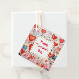 Étiquettes Cadeau Red Hearts Whimsical Love Motif Saint Valentin