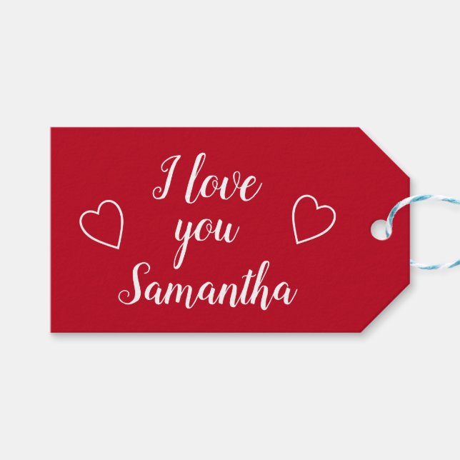 Étiquettes-cadeau Red I Love You Nom personnalisé (Devant (Horizontal))