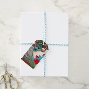 Étiquettes-cadeau Red Lips et Rose Peacock Abstrait