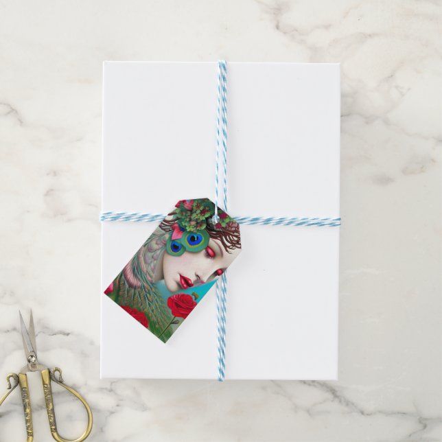 Étiquettes-cadeau Red Lips et Rose Peacock Abstrait (Avec de laficelle)