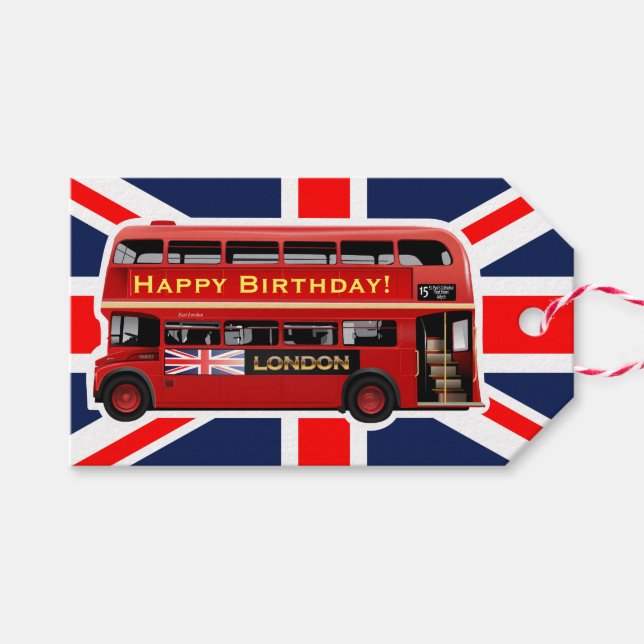 Étiquettes-cadeau Red London Bus thème (Devant (Horizontal))