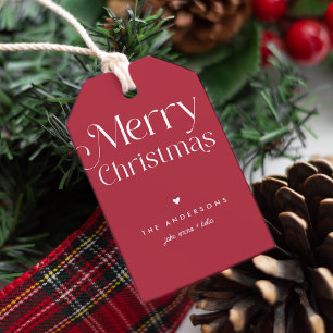 Étiquettes-cadeau Red Merry Christmas Modern Type Tags cadeaux