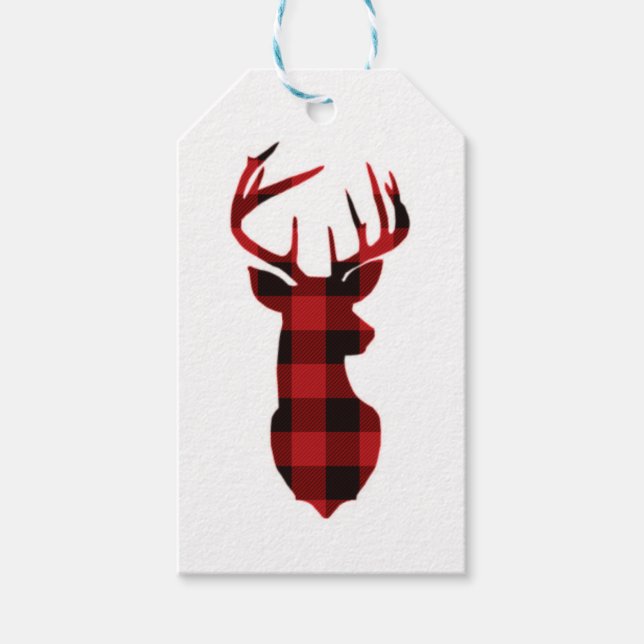 Étiquettes-cadeau Red Plaid Deer | Tags (Devant)