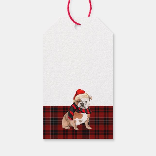Étiquettes-cadeau Red Plaid et English Bulldog Noël (Dos)