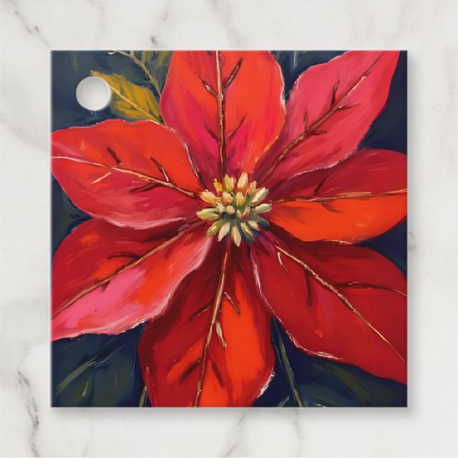 Étiquettes Cadeau Red Poinsettia Christmas Flower Painted (Devant)